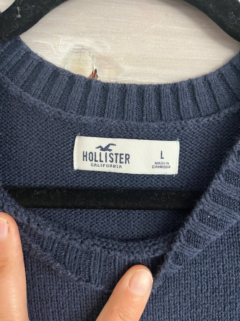 Hollister pull over crew neck Bow Sweater Cotton Womens L Navy - Picture 2 of 3